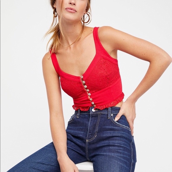 Free People Tops - Free People Here I Go Lace Contrast Brami